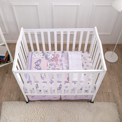 La Premura 3-Piece Purple Butterfly Baby Crib Bedding Set for Girls, Lilac Standard Size Crib Set for Baby Girl, Comforter, Fitted Sheet, and Dust Ruffle Skirt, Baby Nursery Floral Design for Girls