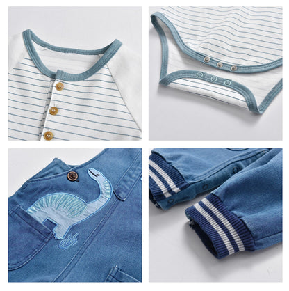 Baby Boy Clothes Set Infant Boy's Long Sleeve Romper+Dinosaur Denim Overalls Toddler Boys Fall Winter Outfits Suit